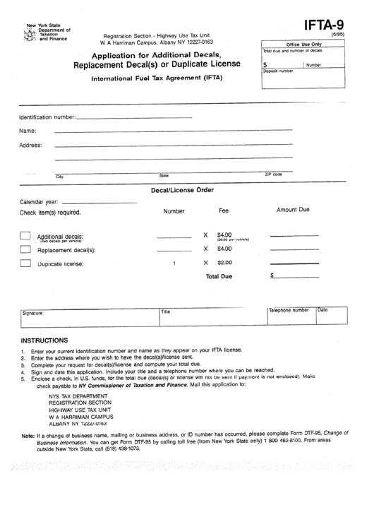 Form Ifta9 Application For Additional Decals, Replacement Decal(S