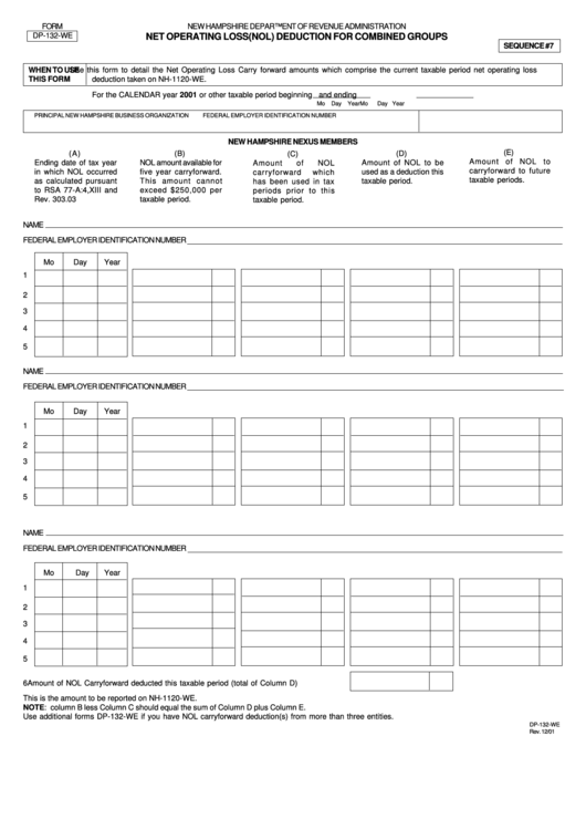 Form Dp132We Net Operating Loss(Nol) Deduction For Combined Groups