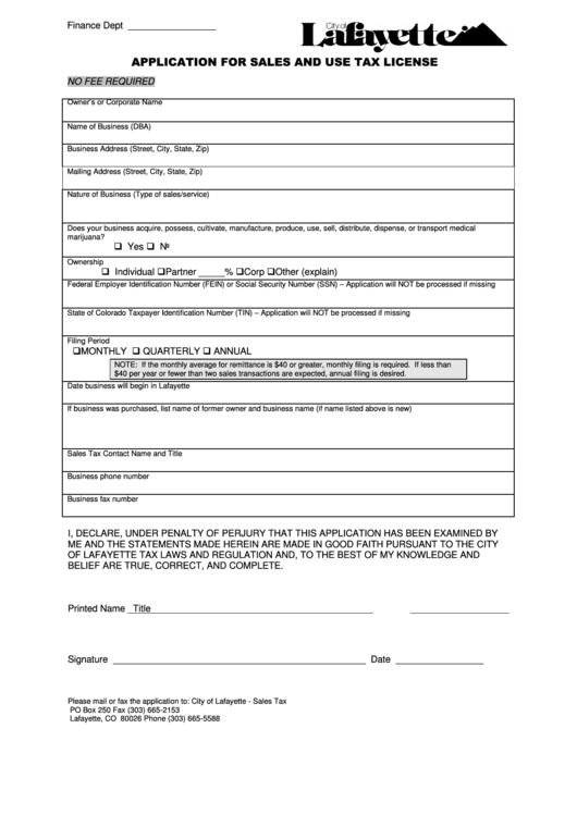 Application For Sales And Use Tax License printable pdf download