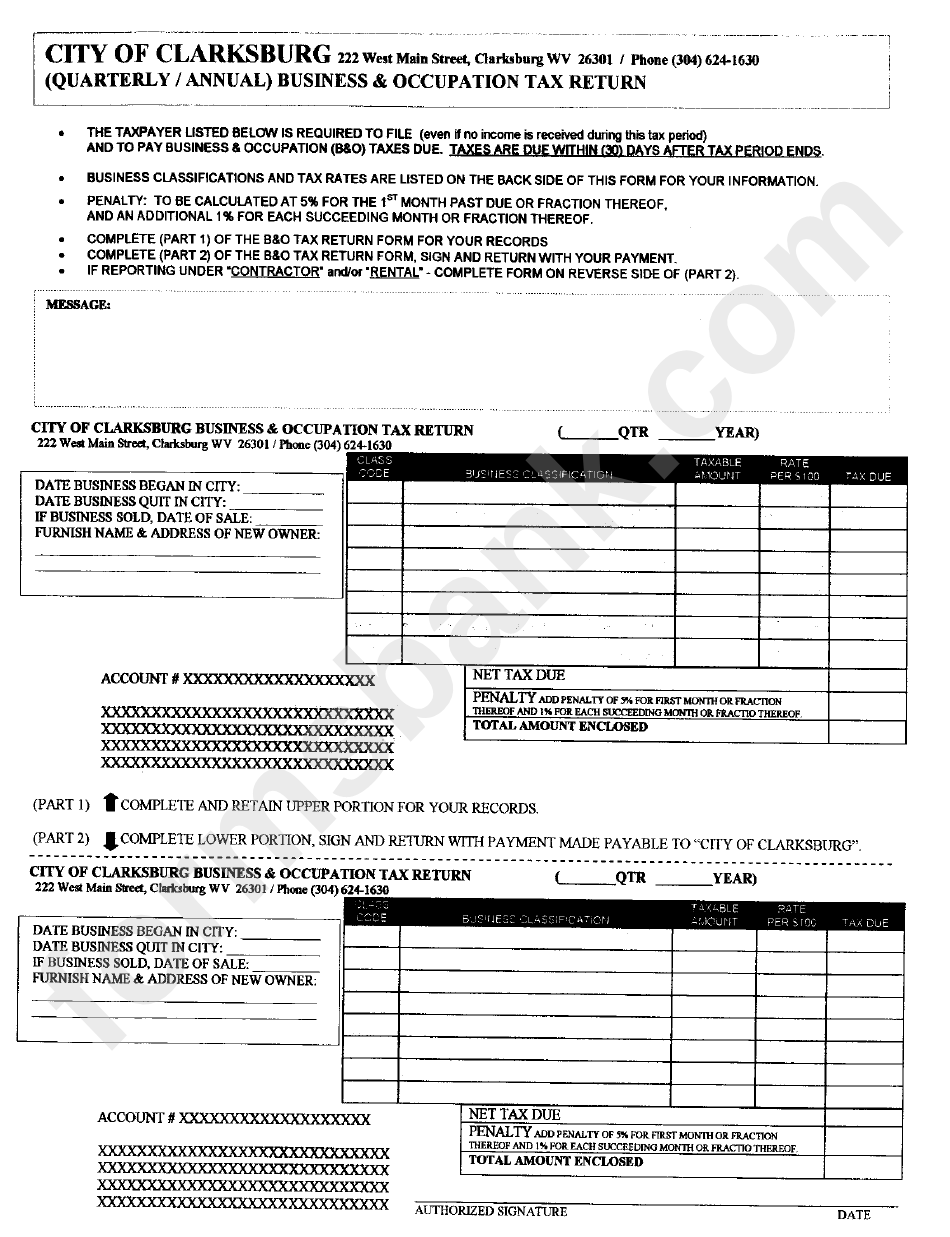 Form For Business And Occupation Tax Return printable pdf download