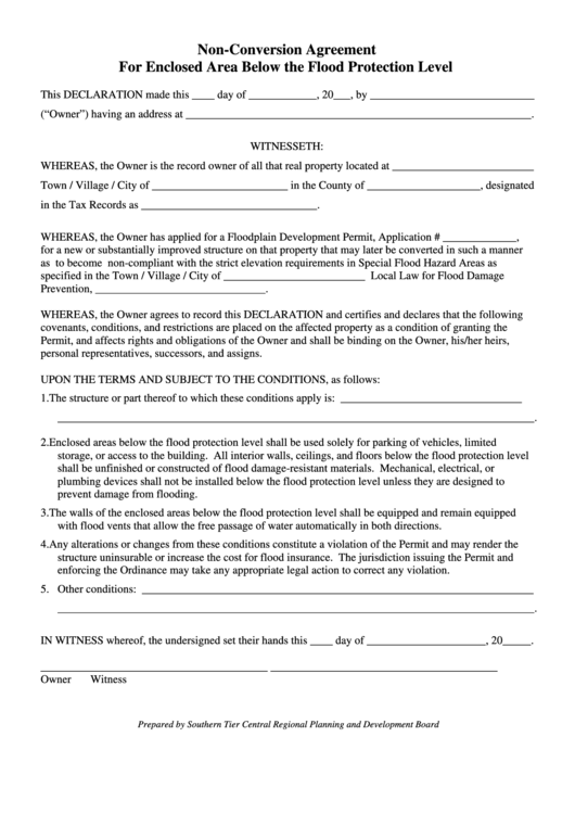 NonConversion Agreement For Enclosed Area Below The Flood Protection
