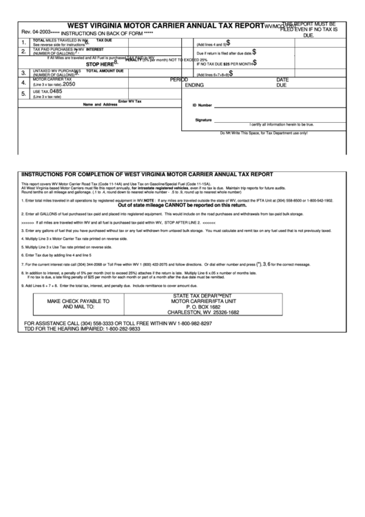 Form Wv/mcq1707 West Virginia Motor Carrier Annual Tax Report 2003