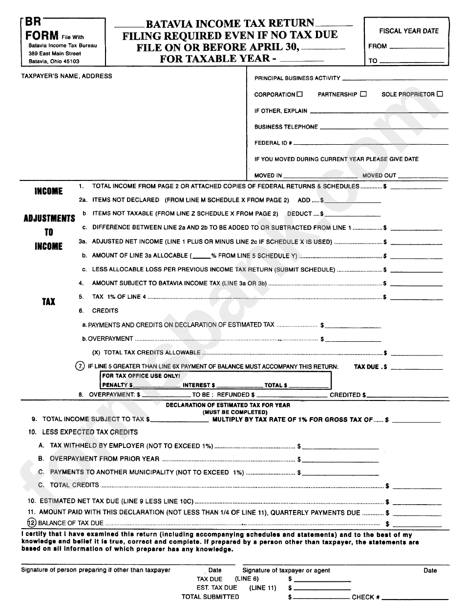 Form Br Tax Return Batavia printable pdf download
