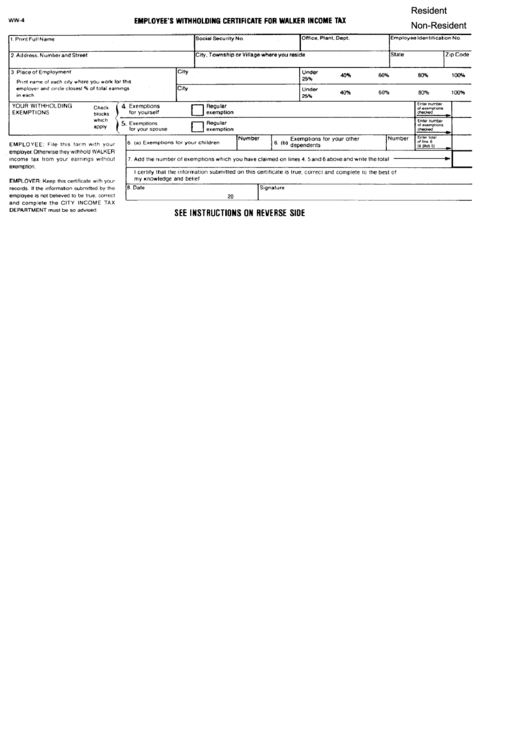 Employer'S Withholding Certificate For Walker Tax Form printable
