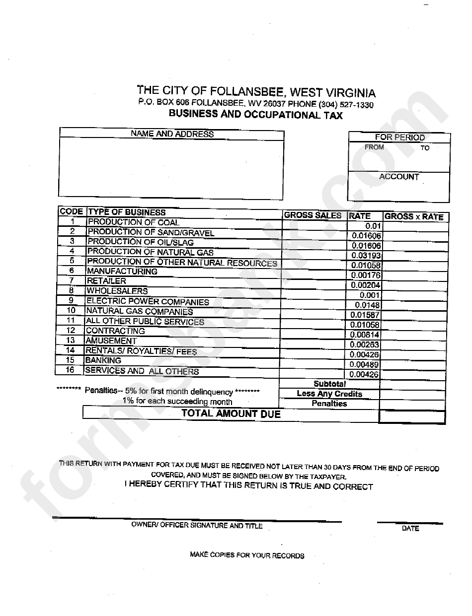Business And Occupational Tax Form printable pdf download