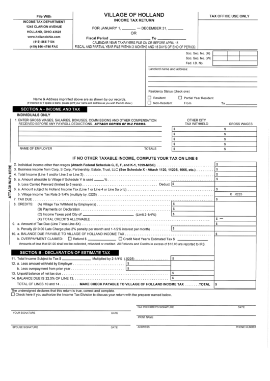Village Of Holland Tax Return Form printable pdf download