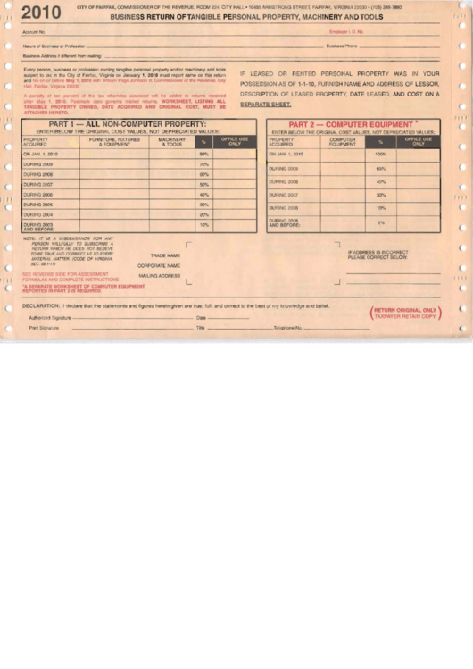 Business Return Of Tangible Personal Property, Machinery And Tools Form