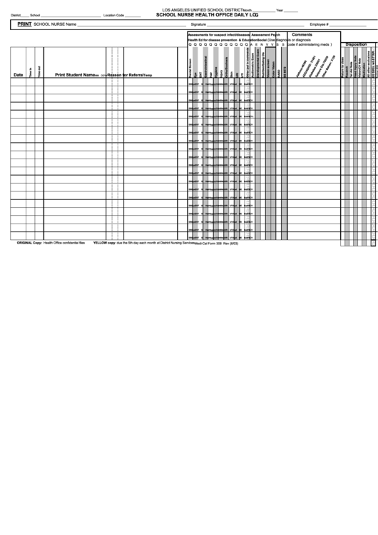 Fillable School Nurse Health Office Daily Log Form printable pdf download