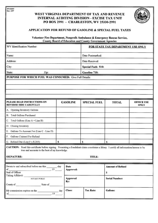 Form Wv/509v Application For Refund Of Gasoline And Special Fuel