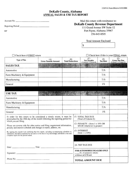Annual Sales / Use Tax Report Form Dekalb County printable pdf download