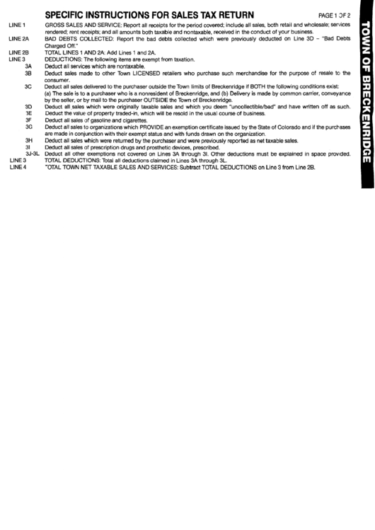Specific Instructions For Sales Tax Return Town Of Breckenridge