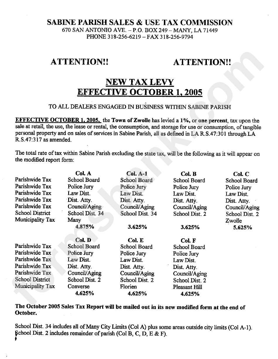 New Tax Levy Sheet printable pdf download