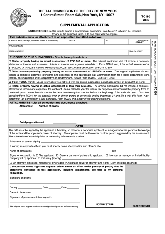 Form Tc150 Supplemental Application 2006 printable pdf download