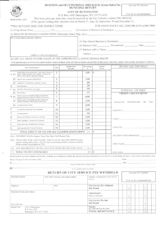 Business And Occupational Privilege (Gross Sales) Tax Municipal Return printable pdf download
