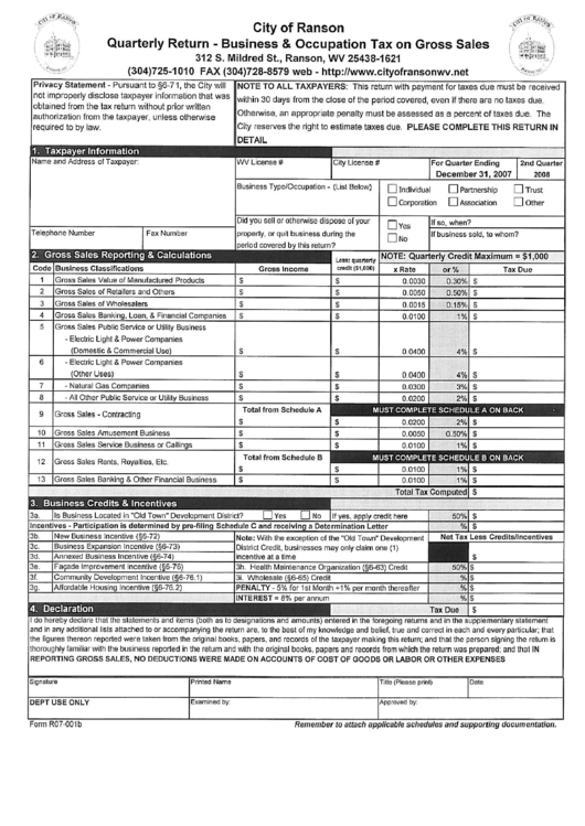 Business & Occupation Tax On Gross Sales Form City Of Ranson