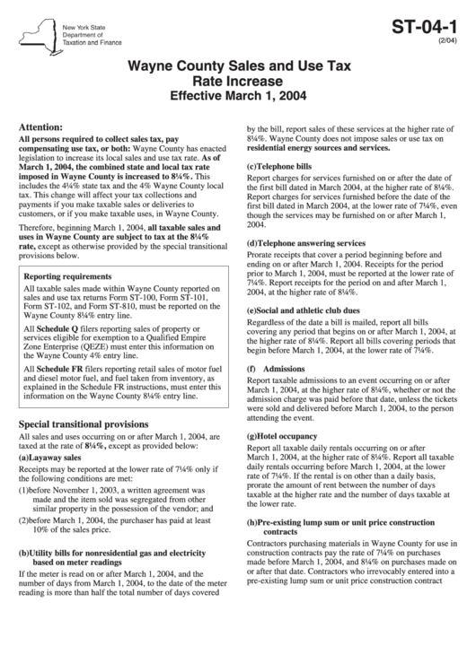 Form St041 Wayne County Sales And Use Tax Rate Increase 2004