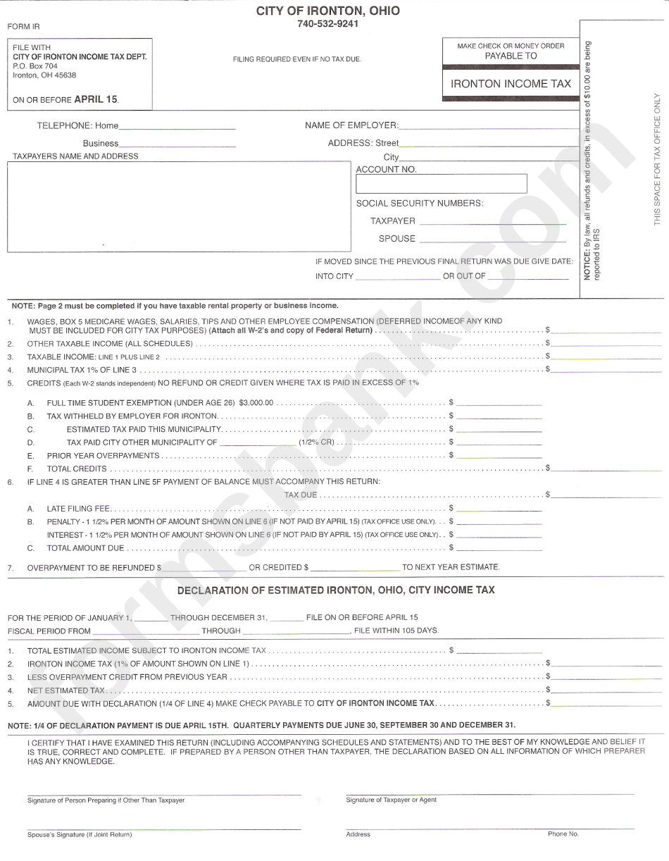 Form Ir Ironton Tax printable pdf download