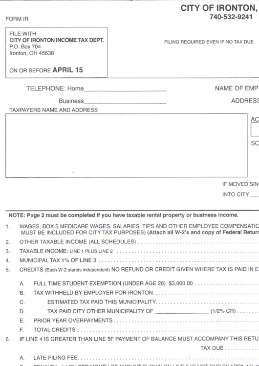 Form Ir Ironton Tax printable pdf download