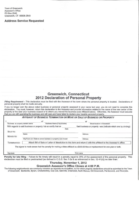 Declaration Of Personal Property 2012 printable pdf download