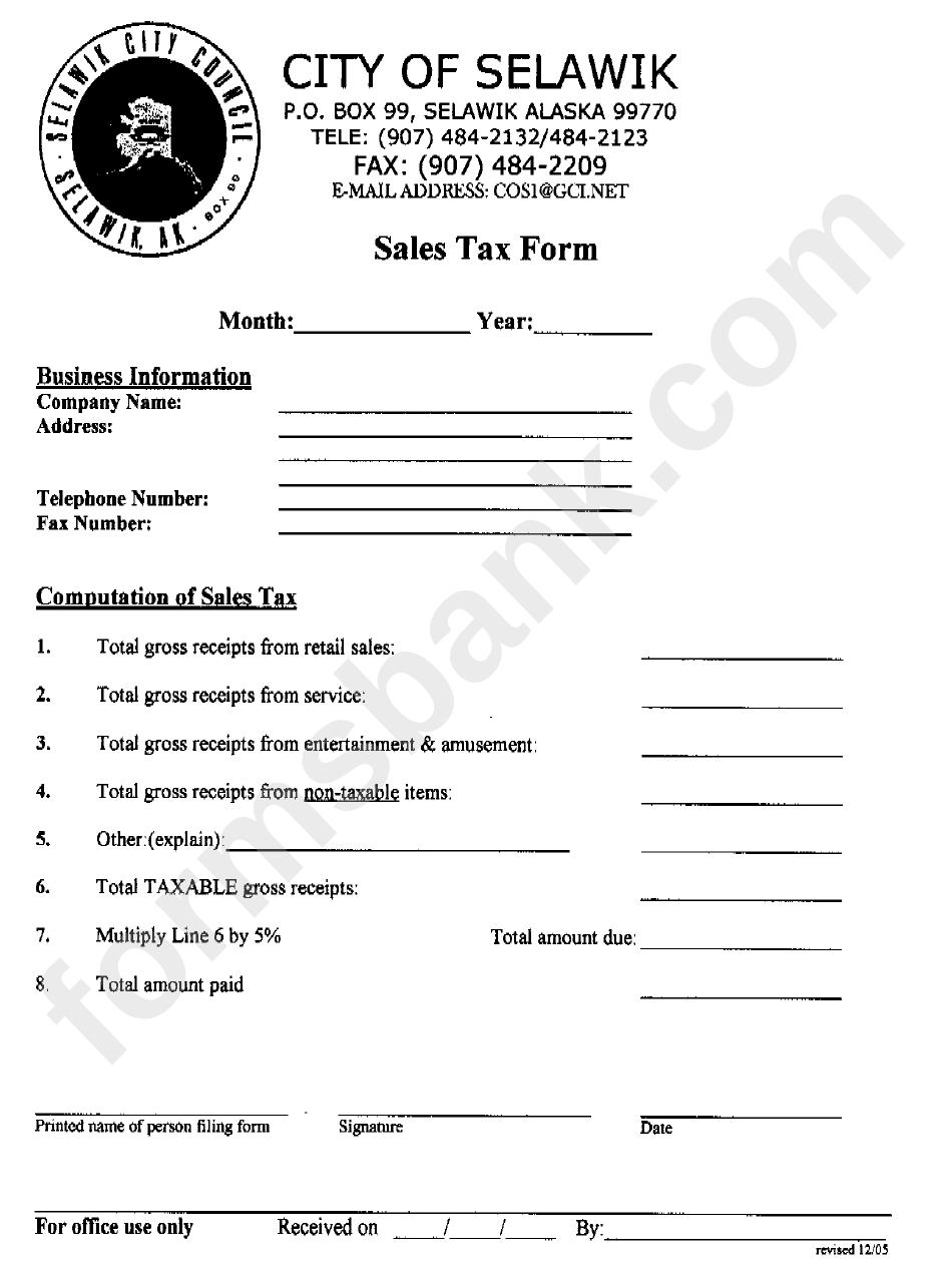 Sales Tax Form 2005 printable pdf download
