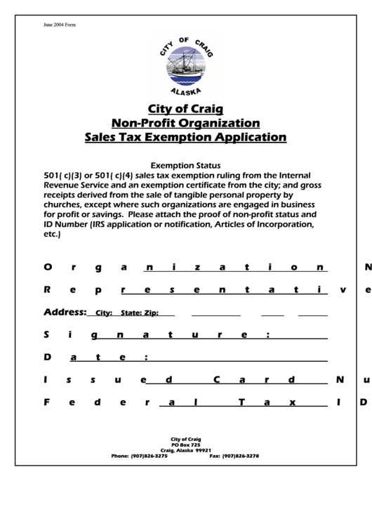 NonProfit Organization Sales Tax Exemption Application 2004