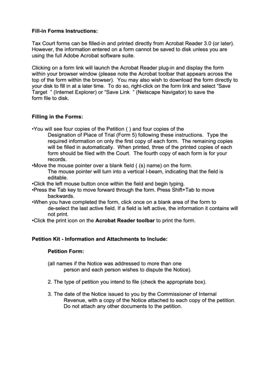 Fillable Petition Form United States Tax Court printable pdf download