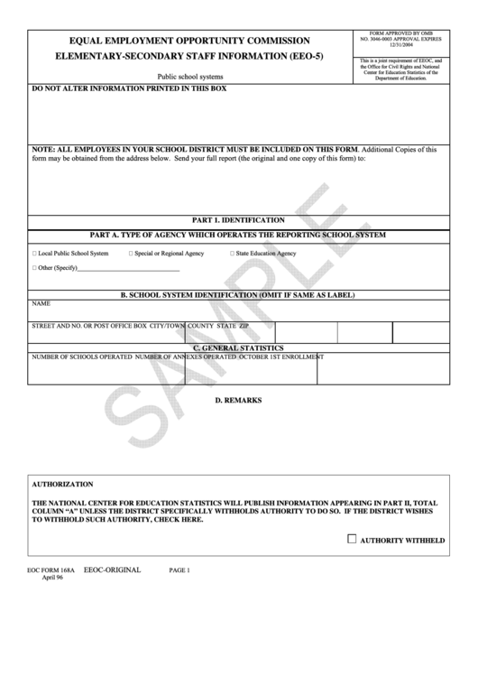 Form 168a Equal Employment Opportunity Commission Elementary