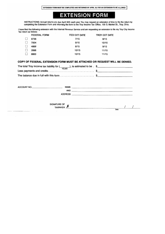 Fillable Extension Form Troy Tax printable pdf download