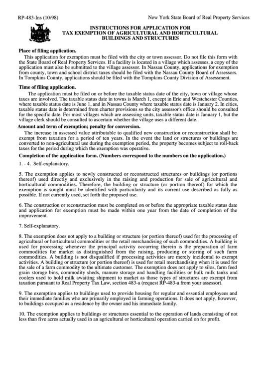 Instructions For Application For Tax Exemption Of Agricultural And