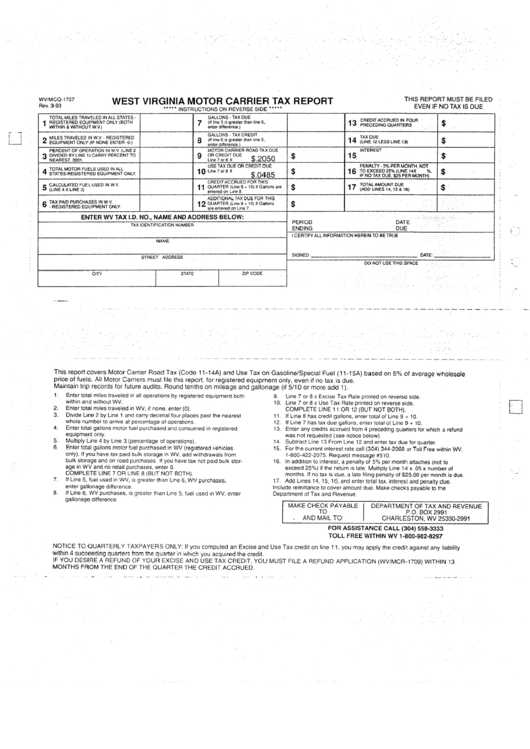 Form Wv/mcq1707 West Virginia Motor Carrier Tax Report 1993