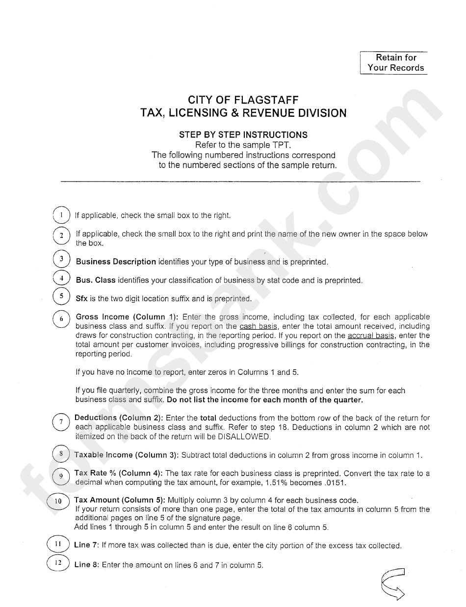 Instructions For City Of Flagstaff Transaction Privilege (Sales) Tax