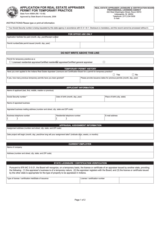 Form 45664 Application For Real Estate Appraiser Permit For Temporary