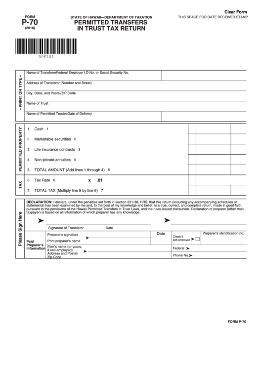 Fillable Form P70 Permitted Transfers In Trust Tax Return printable