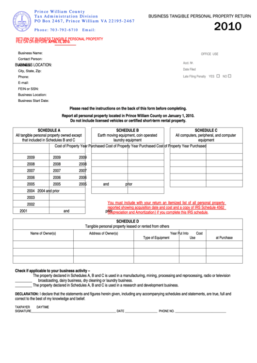 Business Tangible Property Return Prince William County Tax