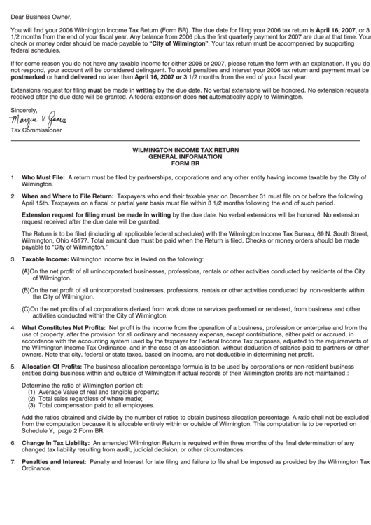 Instructions For Form Br Wilmington Tax Return printable pdf