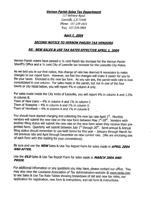 Vernon Parish Sales / Use Tax Instruction For Completing Consolidated