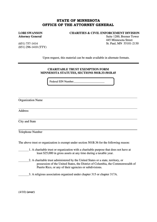 Fillable Charitable Trust Exemption Form Office Of The Attorney