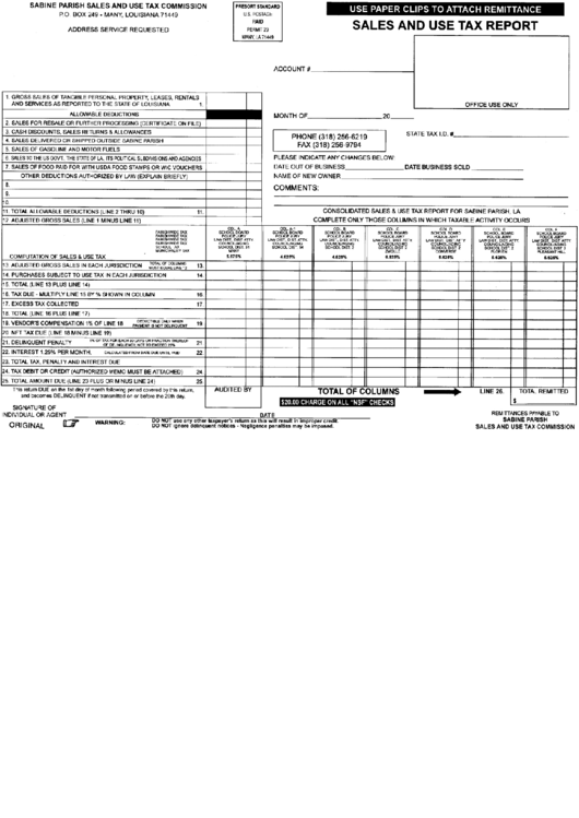 Sales And Use Tax Report Sabine Parish, Louisiana printable pdf download