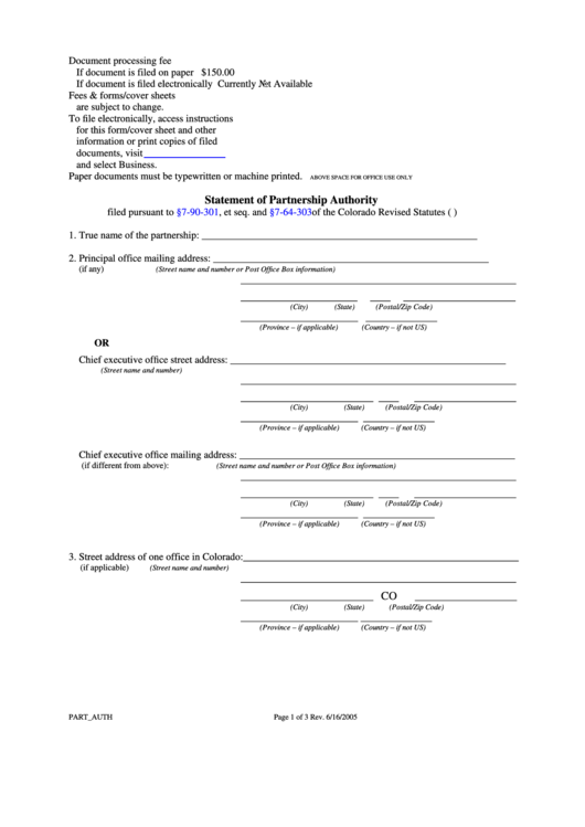 Fillable Statement Of Partnership Authority Colorado Secretary Of State printable pdf download