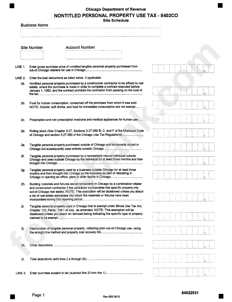 Nontitled Personal Property Use Tax Form 8402co State Of Illinois