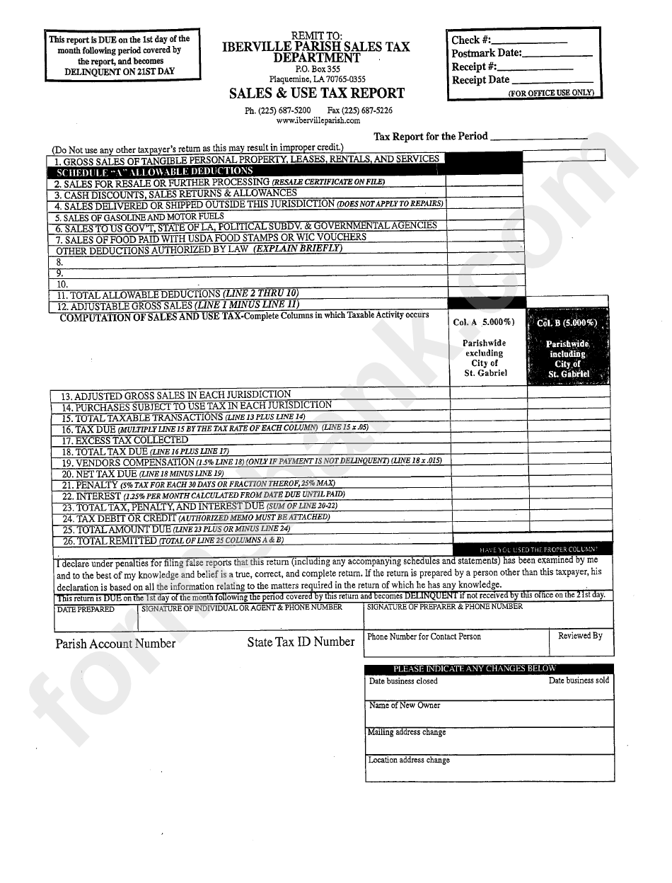 Sales & Use Tax Report Iberville Parish Sales Tax Departiment