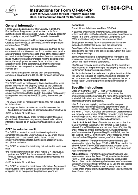 Instructions For Form Ct604Cp Claim For Qeze Credit For Real