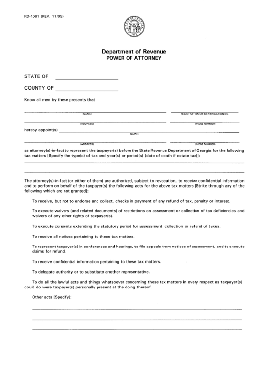 Form Rd 1061 Power Of Attorney printable pdf download