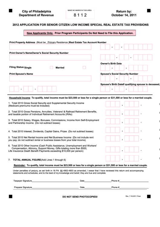 Application For Senior Citizen Low Special Real Estate Tax