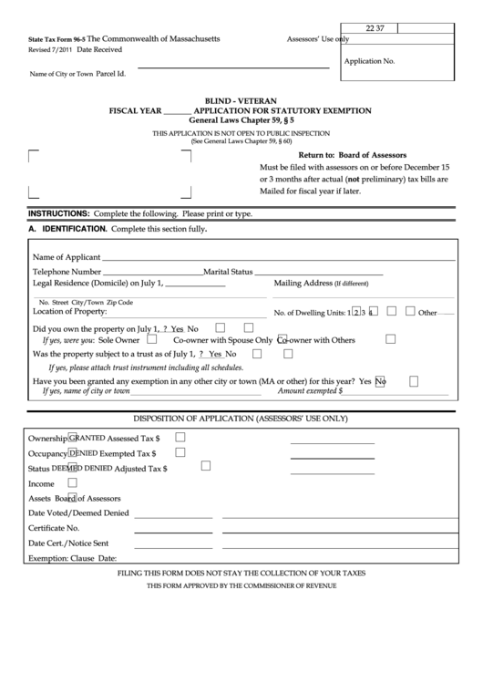 Fillable State Tax Form 965 Blind Veteran Application For