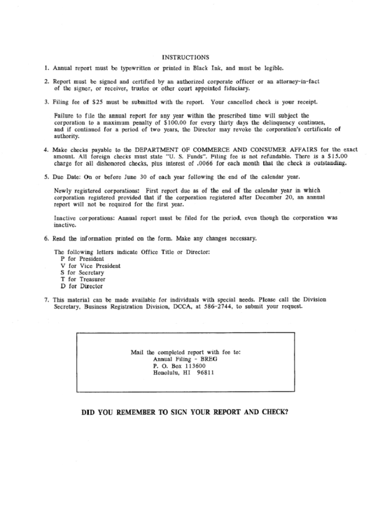 Instructions For Annual Report Form printable pdf download