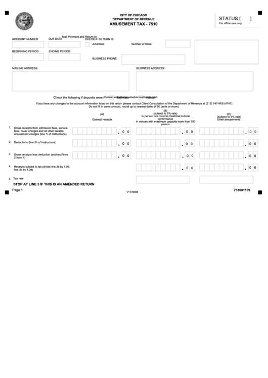 Form 7510 City Of Chicago Amusement Tax printable pdf download