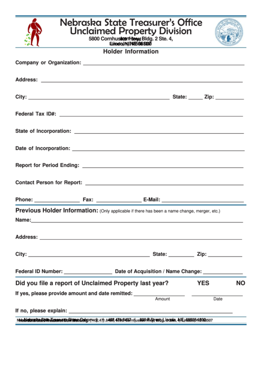 Fillable Holder Information Form Nebraska State Treasurer'S Office