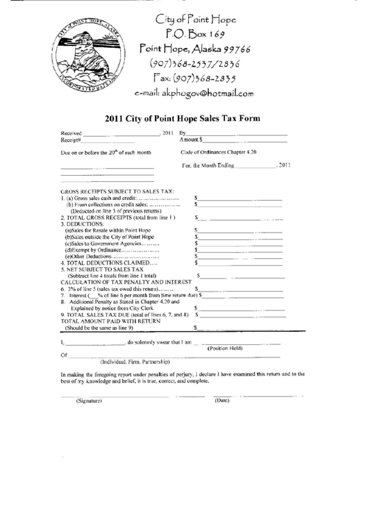 2011 City Of Point Hope Sales And Tax Form State Of Alaska printable pdf download