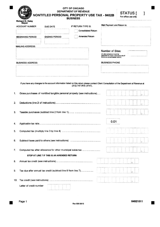 Nontitled Personal Property Use Tax Form 8402b City Of Chicago